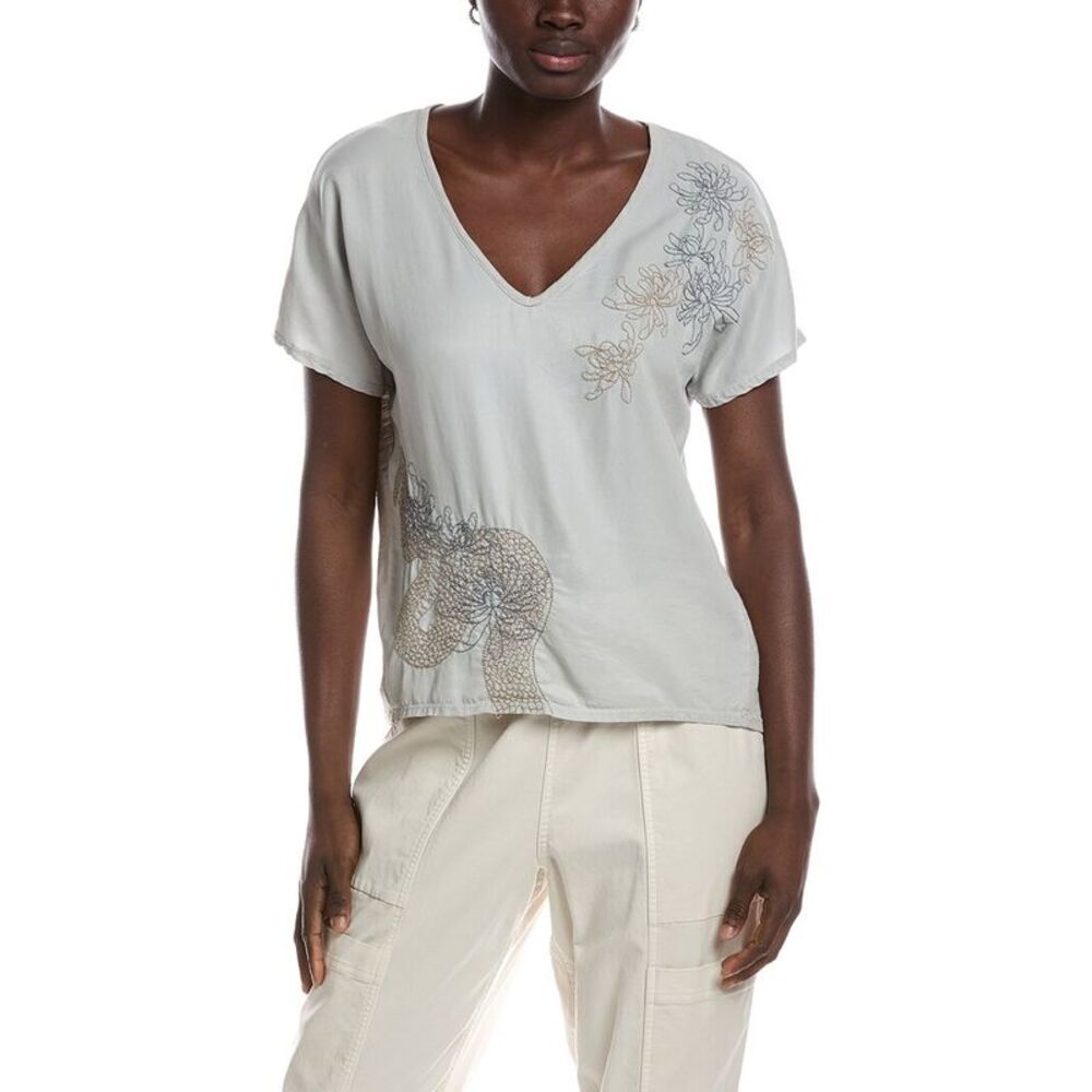 Xcvi Womens Jolina Embroidered Top, Gray